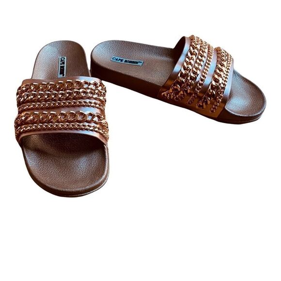 Cape Robbin Slides Sandals Rose Pink Chain Design New Sz 9 - Picture 1 of 9